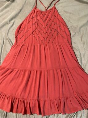 En Creme Coral Tiered Spaghetti Strap Dress